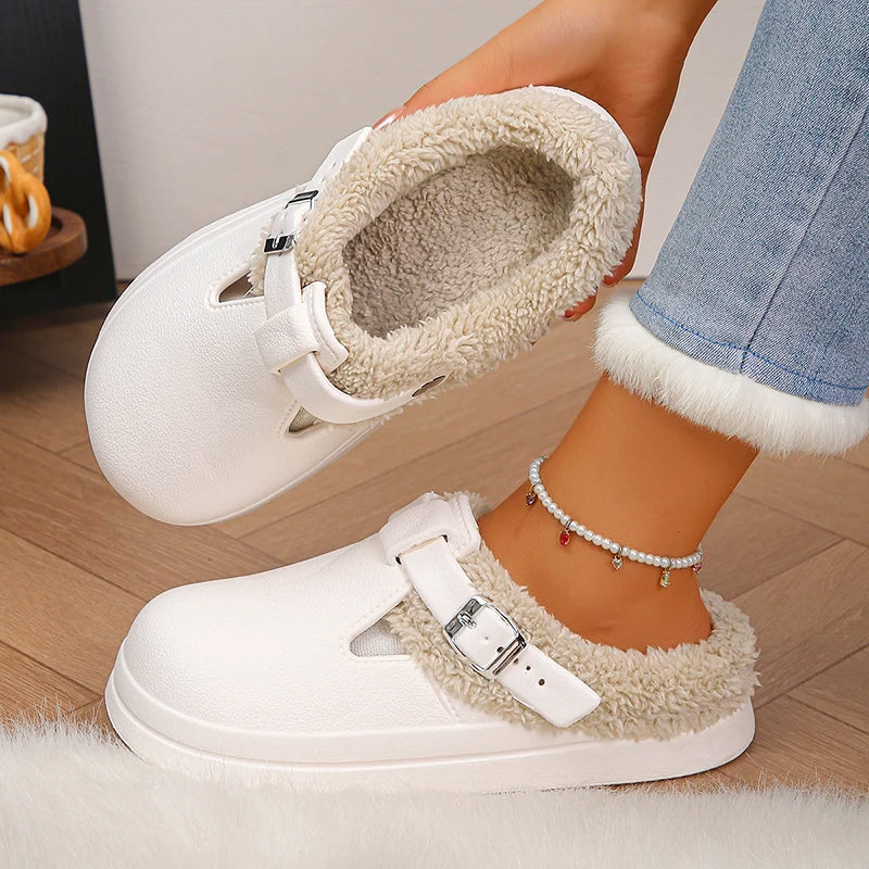Winter Warm Fluffy Clogs Slippers Women Eva Waterproof Non Slip Home Slides Woman Lightweight Soft Sole Fuzzy Cotton Slippers