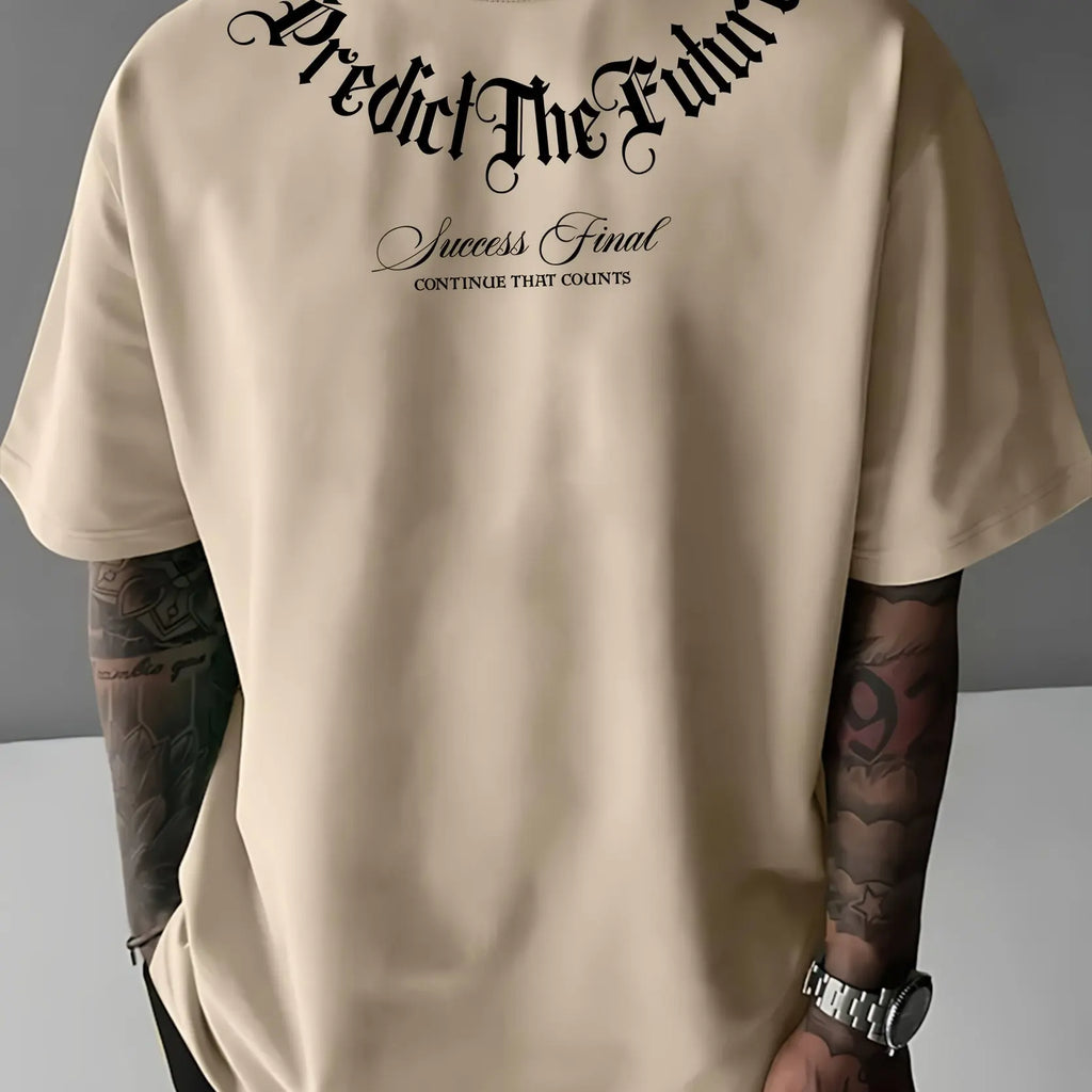 Summer men's 100% cotton comfortable casual wide plus size prediction for future letter printed round neck short sleeved T-shirt
