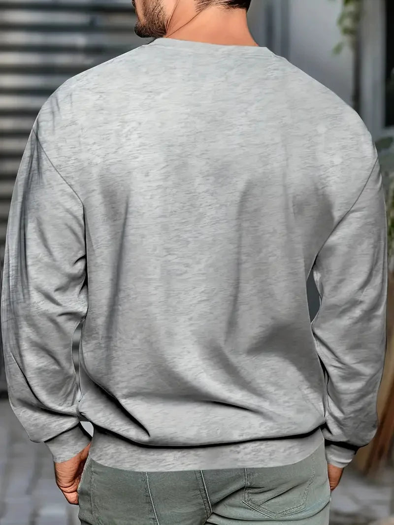 Men's autumn and winter fashionable casual loose Paris letter print fleece pullover long sleeved round neck sweatshirt