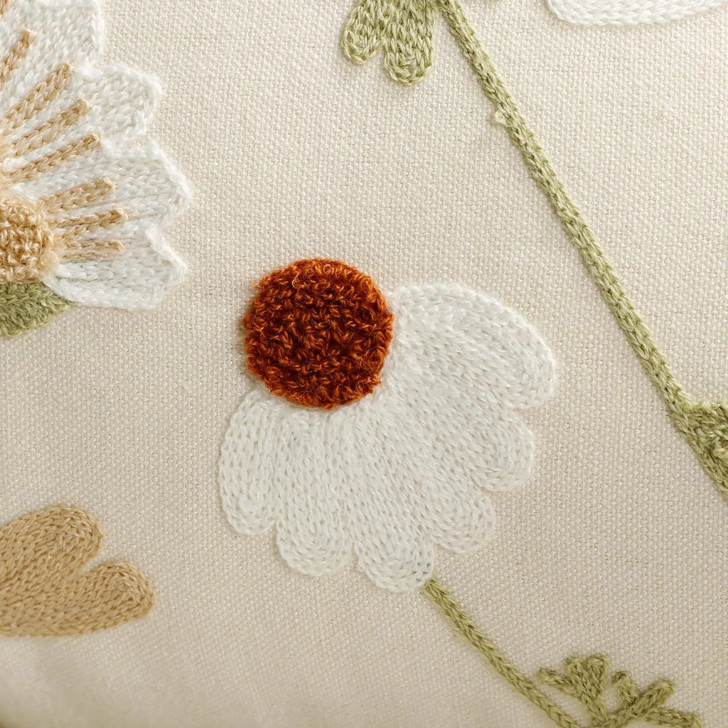 Spring Summer Floral Embroidered Decorative Throw Pillow Covers 12x20 Inch Farmhouse Beige Flowers Boho Cushion Case for Bedroom