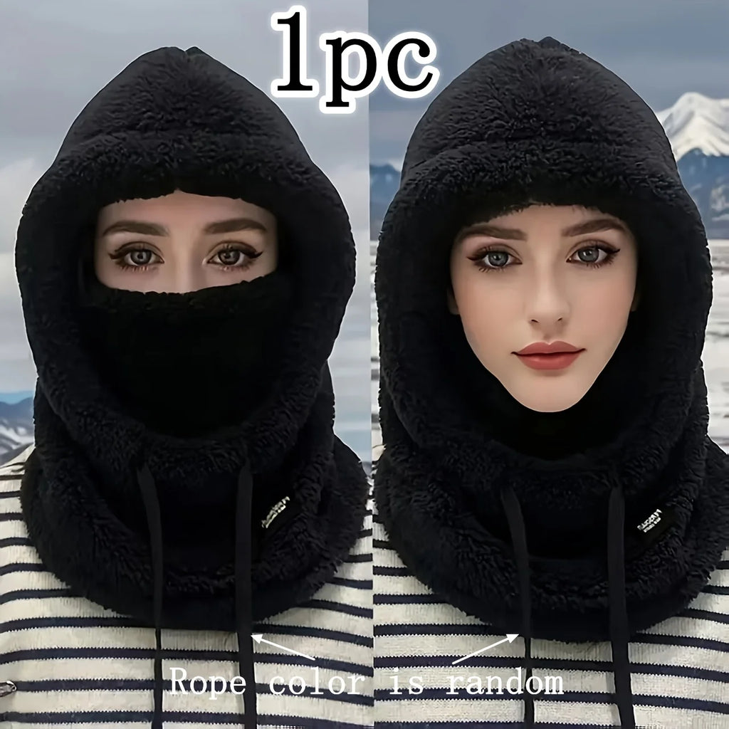 Winter plush winter cap - Elastic drawstring closure, lightweight and warm for cycling, skiing, outdoor activities. Solid color