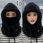 Winter plush winter cap - Elastic drawstring closure, lightweight and warm for cycling, skiing, outdoor activities. Solid color
