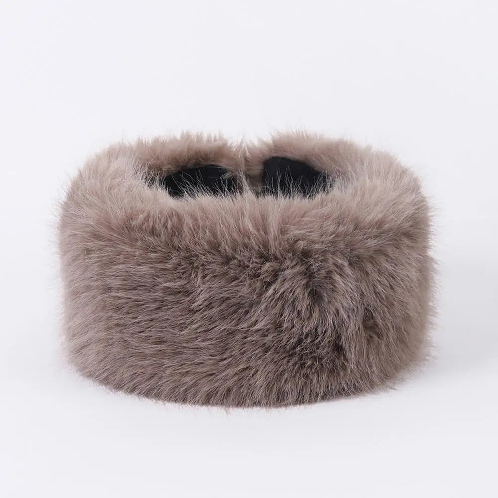 Winter Lmitation Fur Thickened Fluffy Headband Plush Solid Color Headwear Outdoor Windproof Ear Warmer Head Cover Ski Cap