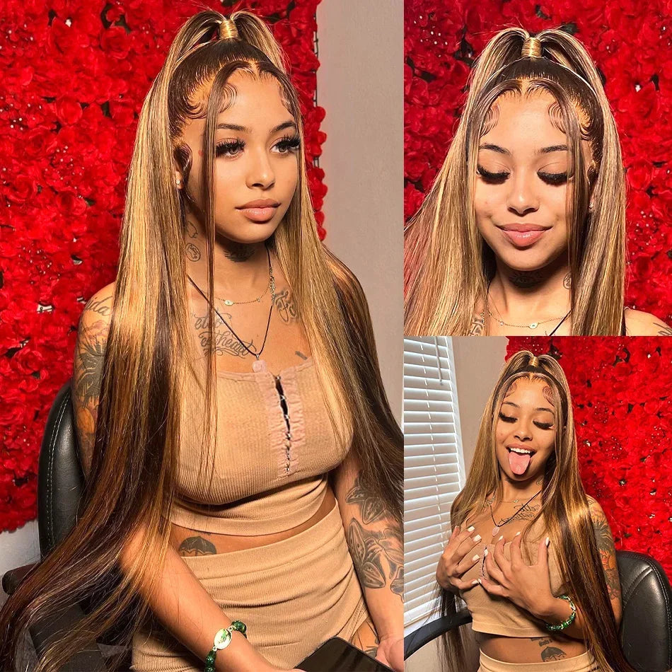 Highlight Wig Human Hair Ombre HD Lace Wig 13x6 Bone straight Human Hair Frontal Wig Brazilian 13x4 Bone Straight Wigs For Women