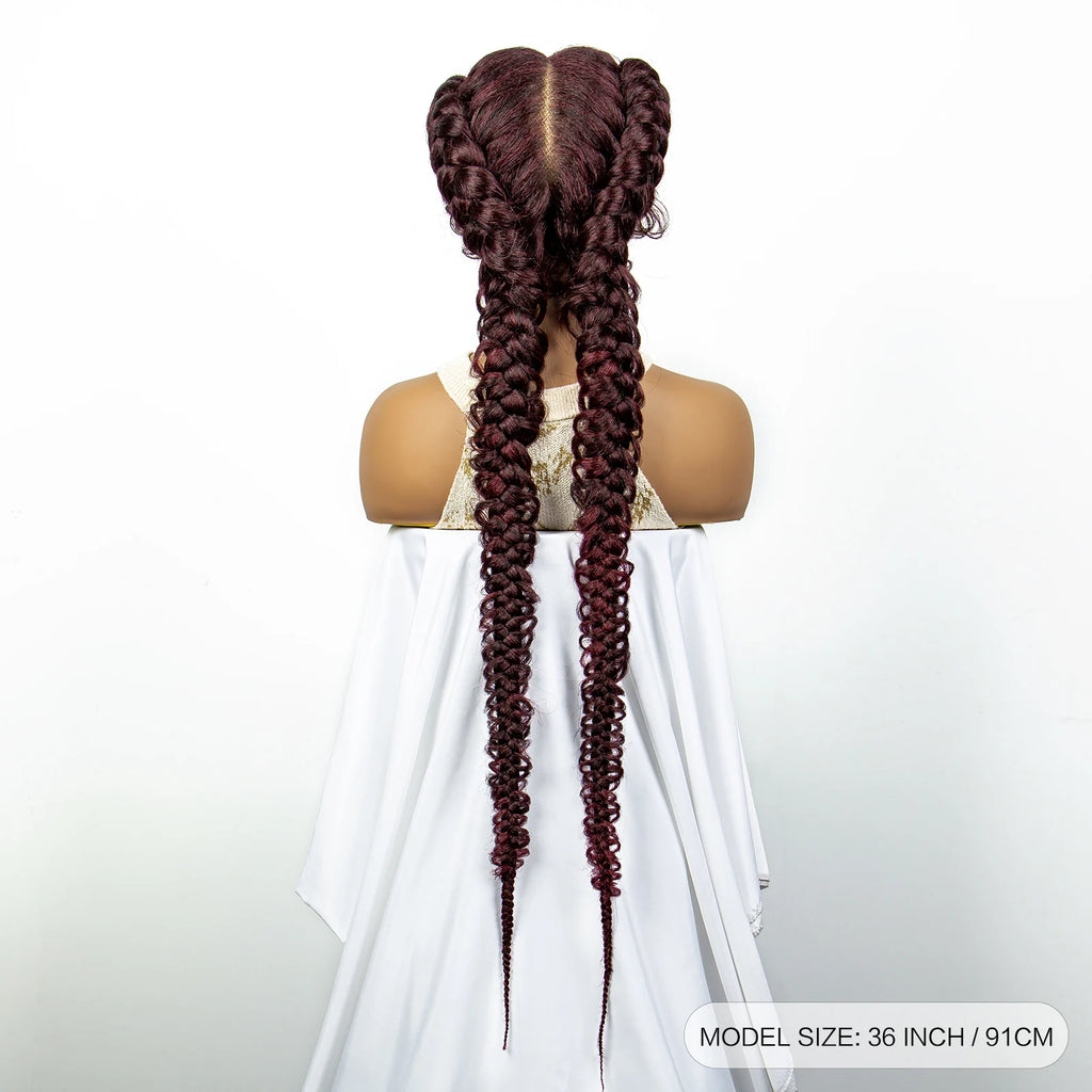 1B/30 Dark Brown Synthetic Lace Frontal Dutch Box Braided Wigs for Black Women Fishtail Braids Wigs with Baby Hair Cornrow Wigs