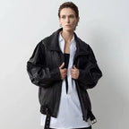 Vintage Zippers Short Leather Jackets Women's Casual Lapel Button Pockets Full Sleeve Coat 2025 Autumn New Lady Chic Streetwear