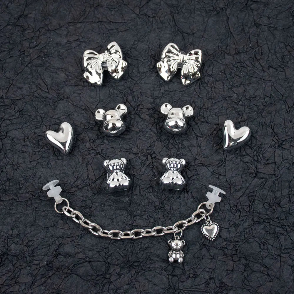 9PCS Summer Fashion Shoe Charms DIY Acrylic Butterfly Cartoon Bear Decoration Buckle for Clogs Shoe Charm Accessories
