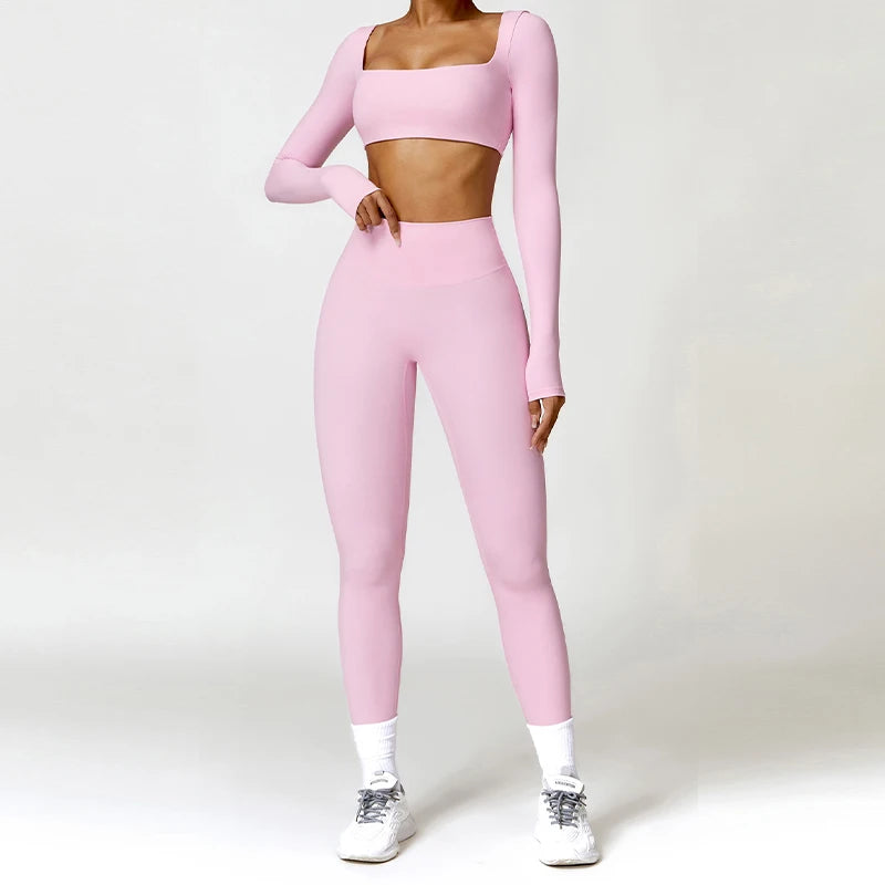 2-Piece Quick Dry Yoga Set – Long Sleeve Gym Outfit
