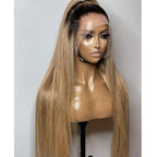 26Inch Ombre Blonde Straight Synthetic 180%Density Lace Front Wig For Women With BabyHair Preplucked Glueless