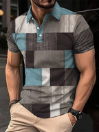 Fashion Elegant Harajuku Slim Fit Ropa Hombre Loose Casual All Match Lattice Men's POLO Shirt Printed Button Short Sleeve Tops