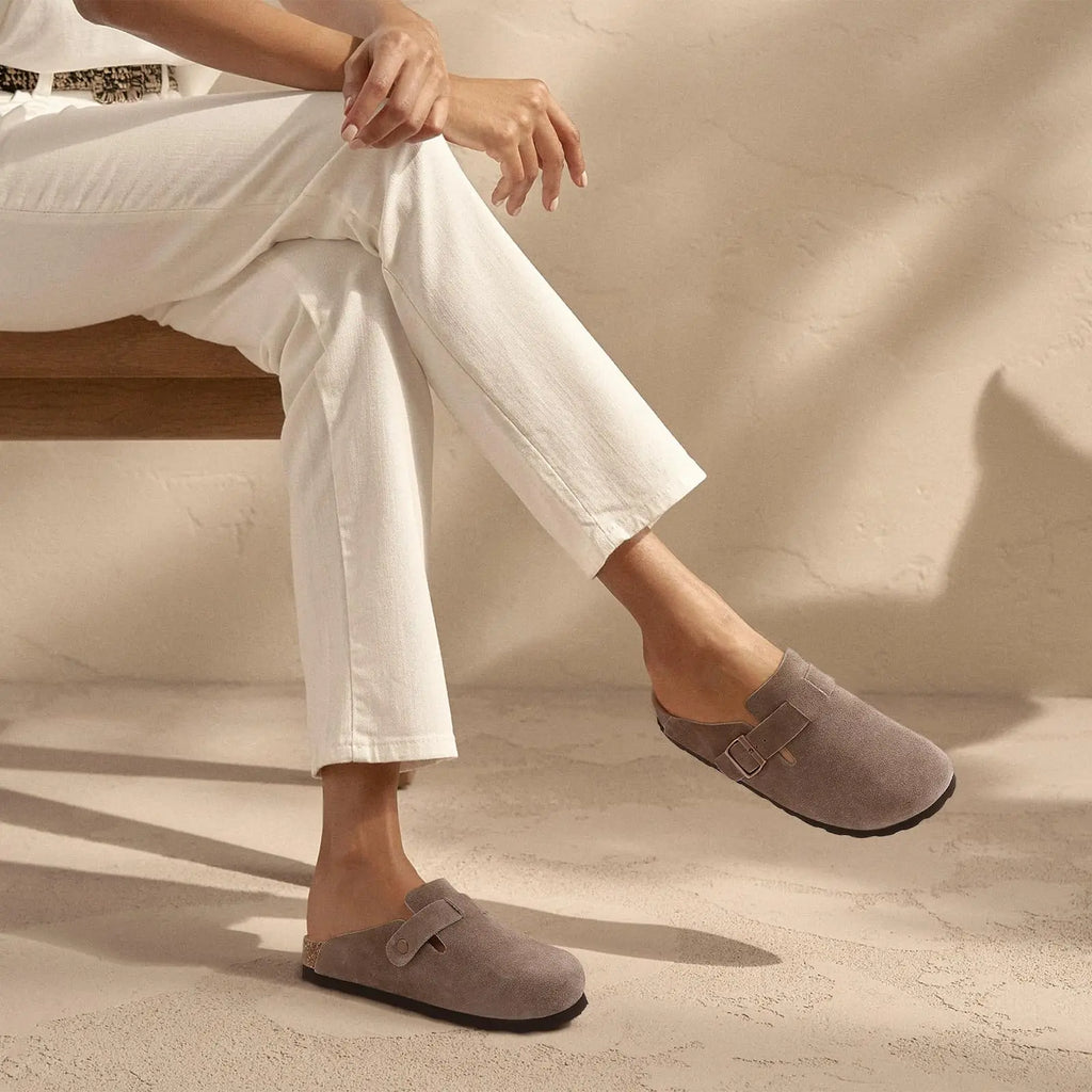 Crestar Fashion Clogs Slippers For Women Classic Suede Men Mules Cork Footbed Leather Potato Shoes With Arch Support Beach Slide