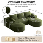 108in U-Shape Modular Sectional Sofa Deep Seat Corduroy Oversize Ottoman Cloud Couch Small Apartment Green Custom