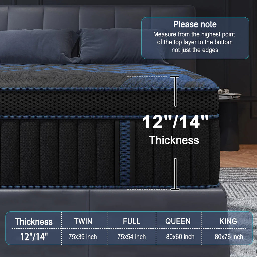 14Inch Twin Full Queen King Mattress in A Box, Hybrid Memory Mattresses Euro Top Medium Firm for Back & Lumbar Support