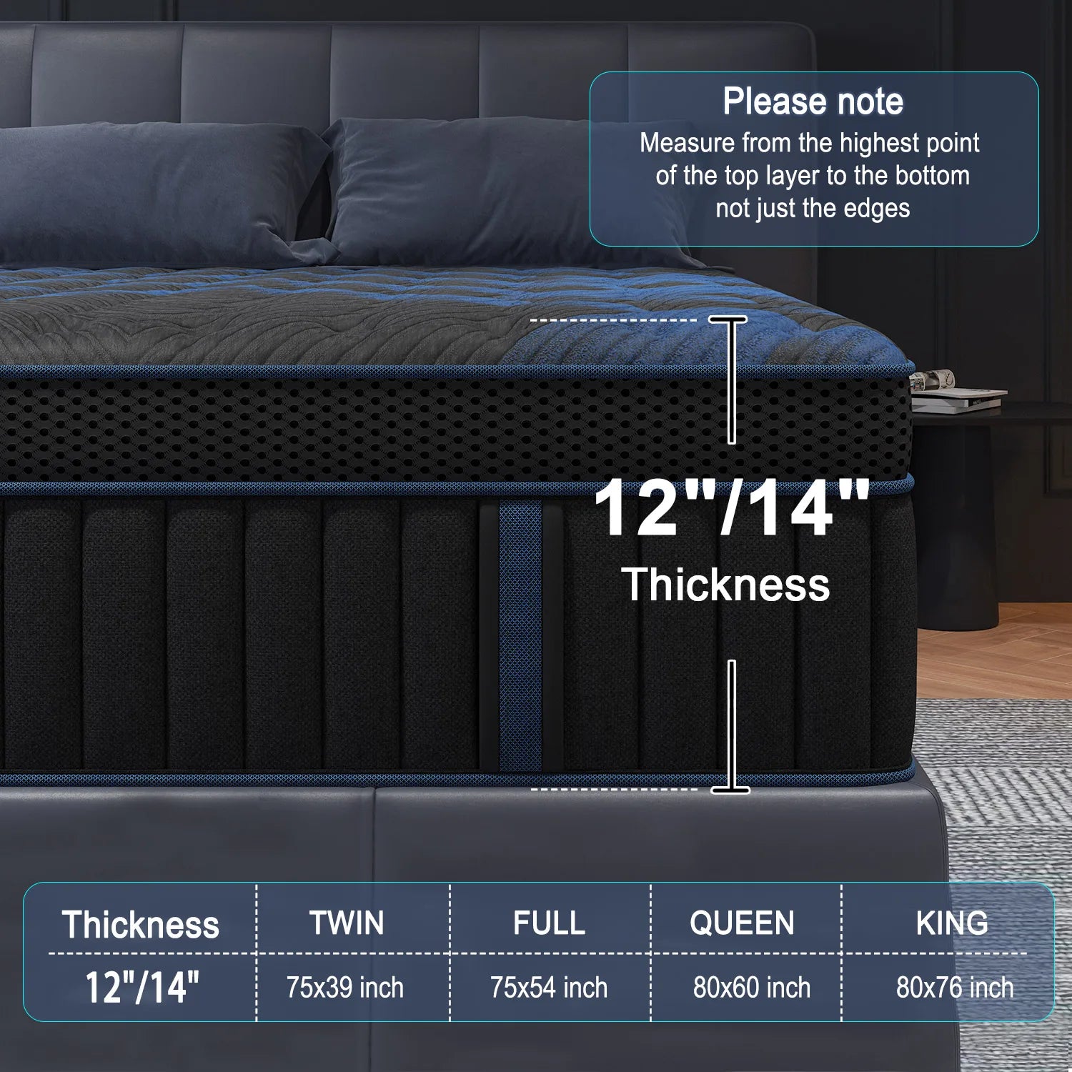 14Inch Twin Full Queen King Mattress in A Box, Hybrid Memory Mattresses Euro Top Medium Firm for Back & Lumbar Support