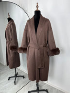 Elegant Lace Up Woolen Short Coat Solid Loose Lapel Furry Belt Long Sleeve Jacket Female 2025 Autumn Winter Lady Chic Cardigan