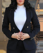 Spring Autumn Women's Solid Color Long Sleeve Suit Fashion A Button Slim-fit Wrap Buttock Pencil Pants Female Office 2 Piece Set