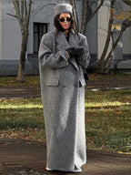 Solid Warm Elegant Women Coat Turn-down Collar Long Sleeve Jacket Casual Winter Autumn Long Outerwears Lady Fashion Loose Coats