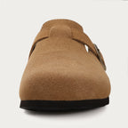 Comwarm Fashion Men's Suede Mules Slippers New Women Clogs Cork Insole Sandals With Arch Support Outdoor Beach Slides Home Shoes