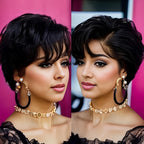 13x4 Lace Front Wig Human Hair Transparent Frontal Wig Pixie Cut Wigs Natural Wave Short Layered with Bangs Wig for Women