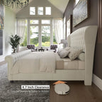 Queen Size Platform Bed Frame, Chenille Upholstered Sleigh Bed with Scroll Wingback Headboard & Footboard/Button, Customized