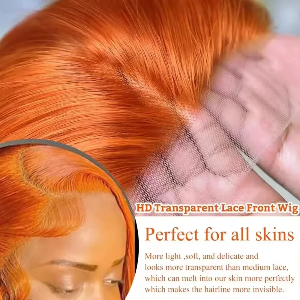 34 Inch Straight Ginger Orange Human Hair Wig Lace Front 13x4 Hd Frontal Colored Wigs For Women Brazilian Pre Plucked Wigs Secondary image