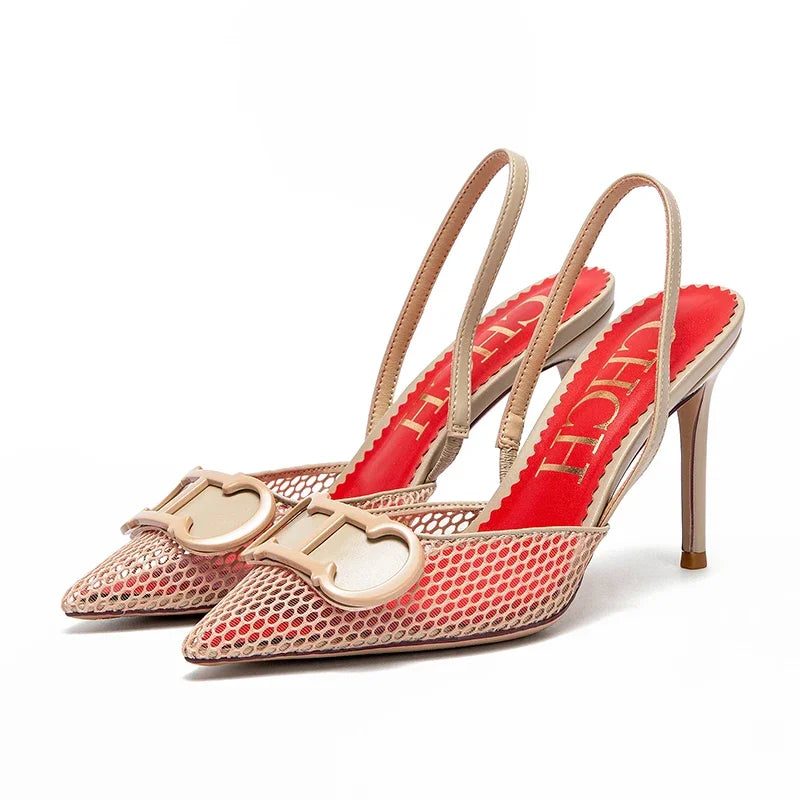 Women's Shoes 2025 Summer Sandals Breathable Mesh Heels Red Luxury Brand Girls Shoes Woman