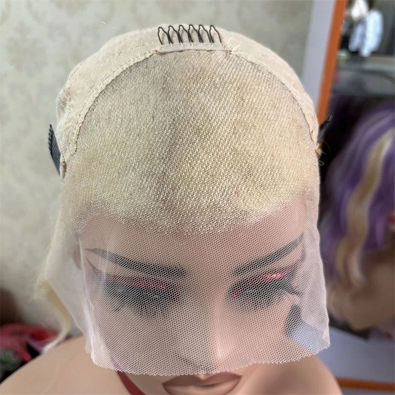 Honey Platinum Blonde Lace Frontal Wigs 13x4 Short Medium Woman"s Wig Glueless Loose Deep Synthetic Hair Mix 5% Human Hair Secondary image