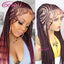 36'' Burgundy Full Lace Braided Wigs Synthetic Knotless Cornrow Heart Braid Wig For Women Box Braids Wig