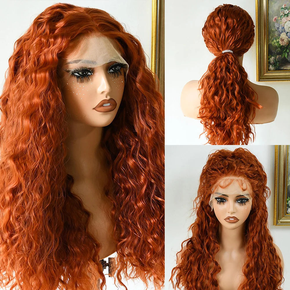 Rose Pink Small Curls Lace Front Wig 13x4 HD Deep Wave Frontal Wig for Women Synthetic Lace Frontal Wig Pre Plucked Daily