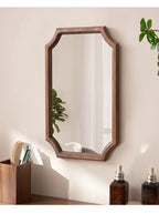 Retro Solid Wood Dressing Mirror Makeup Mirror Wall-mounted Bathroom Toilet Wall-mounted Punch-free Rectangular Bathroom Mirror