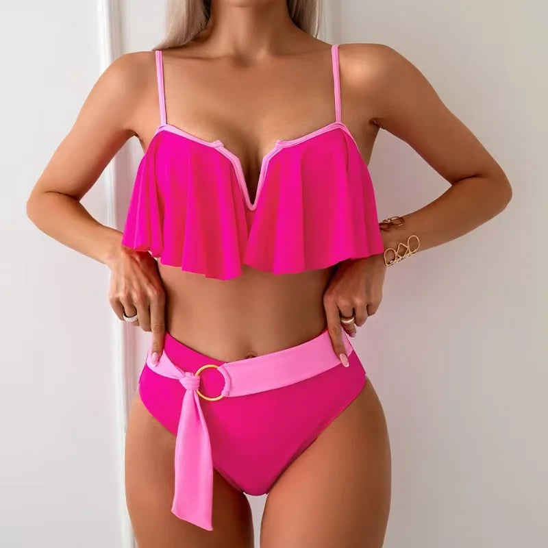 2025 New Sexy Brazilian Bikini Set Ruffle Swimwear Women Push Up Swimsuit High Waist Print Floral Bathing Suit Biquini Female