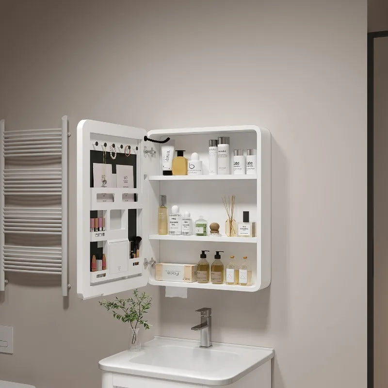 ‌Smart Corner Round Space Aluminum Mirror Cabinet, Wall Mounted Bathroom Storage with Shelves,Medicine Cabinet  Vanity Organizer