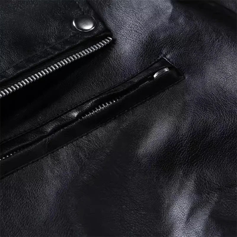 2026 New Men Solid Color Imitation Leather Jacket Red Fashion Homme Oblique Zipper Biker Coats Male Bar KTV Casual Top