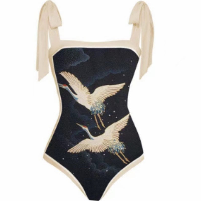 Fashion Women Cover Swimsuit Retro Print Gorgeous One-Piece Suit with Swimwear Beach Casual Swimwear Skirt That Wraps Hips