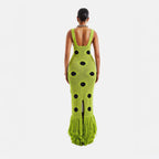 Women Sexy See Through Knitted Maxi Dress Hollow Out Deep Neck Pot Robes Tassel Hem Fork Party Vestidos 2025 New Lady Club Gown