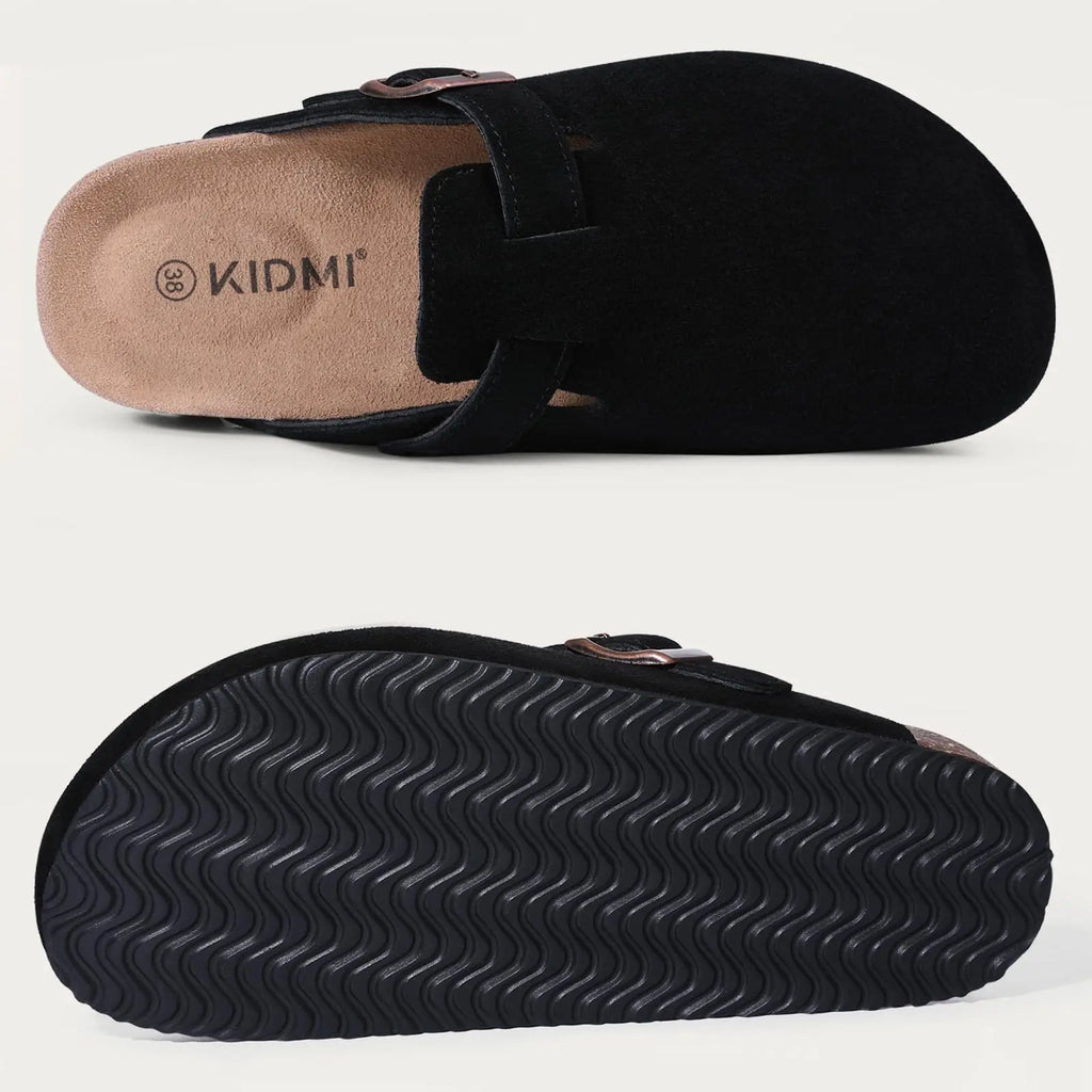 Comwarm Fashion Men's Suede Mules Slippers New Women Clogs Cork Insole Sandals With Arch Support Outdoor Beach Slides Home Shoes