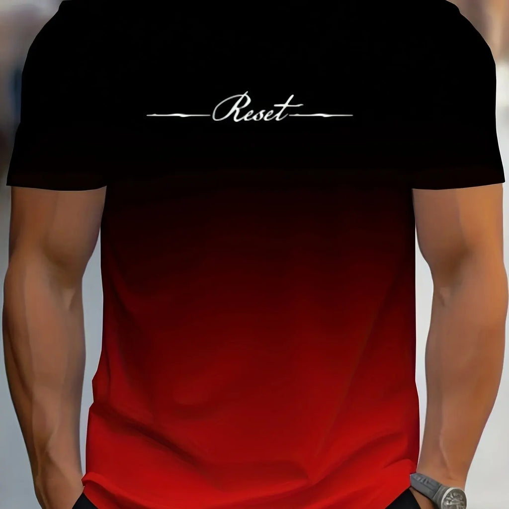 Alphabet Print Gradient Crew Neck Short Sleeve T-shirt For Men, Casual Summer T-Shirt For Daily Wear And Vacation Resorts