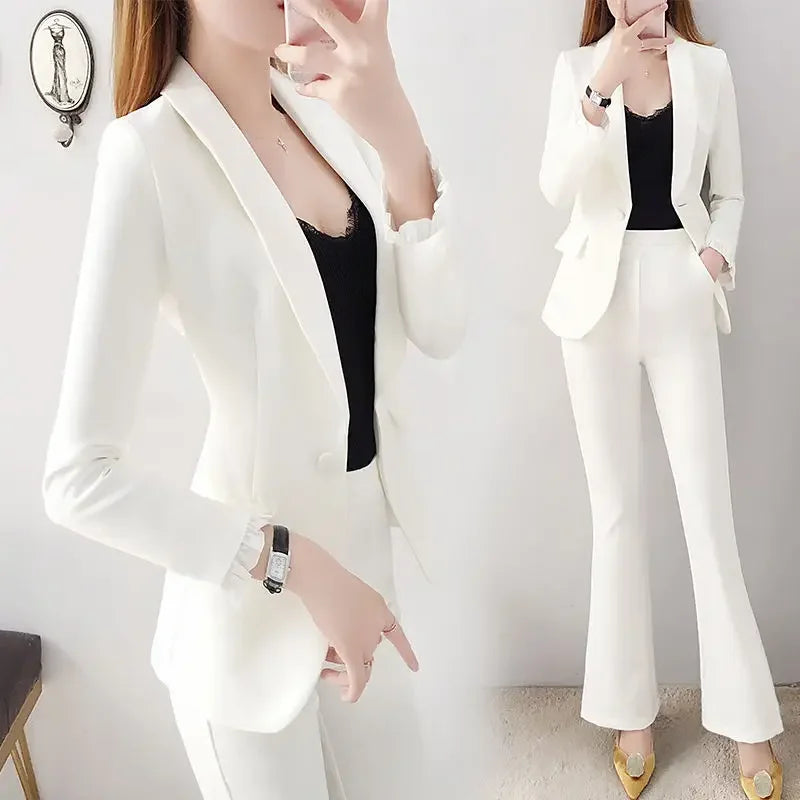Blazer and White Trouser Suit Professional Womens 2 Pant Sets Two Piece Set Pants for Women Business Wear To Work Outfit Formal