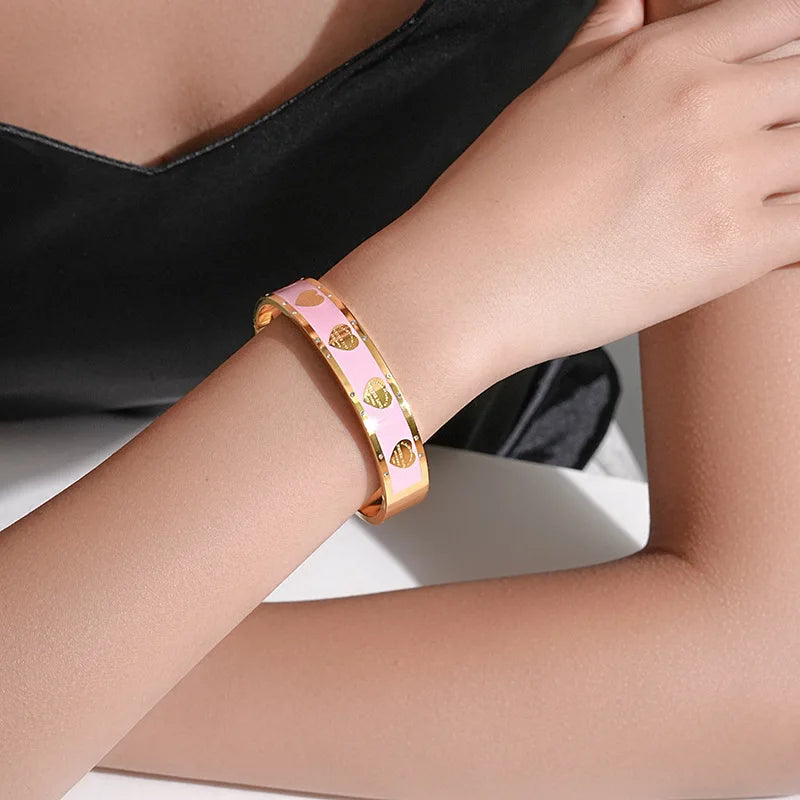 ZAKOL New INS Trendy Peach Heart Titanium Steel Bracelet for Women Men European and American Style Wide Bracelets Jewelry