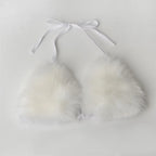Summer Women Fake Fox Fur Sexy Halter Solid Color Bikini Set Swimsuits Triangle Sexy Bikini Set Faux Fur Swimsuit Plush Swimwear