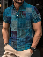 Fashion Elegant Harajuku Slim Fit Ropa Hombre Loose Casual All Match Lattice Men's POLO Shirt Printed Button Short Sleeve Tops