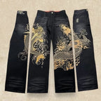 American Japanese Retro Selvedge Jeans Man Y2K High-end Brand Natural Indigo Dip Dyeing Harajuku Mopping Pants