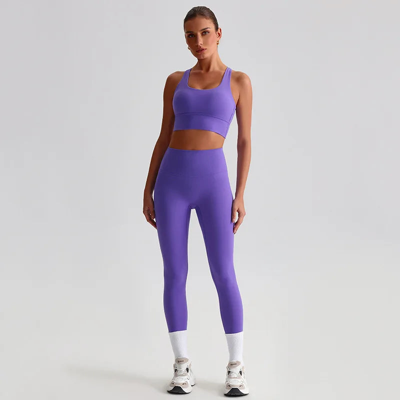 Women's Gym Workout Yoga Outfit Sets Naked feel fabric Beautiful Back Bra outdoor Running Fitness Butt-lifting Yoga Pants Suit