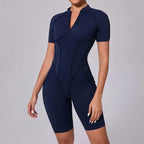 Seamless Yoga Jumpsuits Sports Fitness Zipper Hip-lifting Short-sleeved Backless Dance Workout Gym Shorts Bodysuits for Women