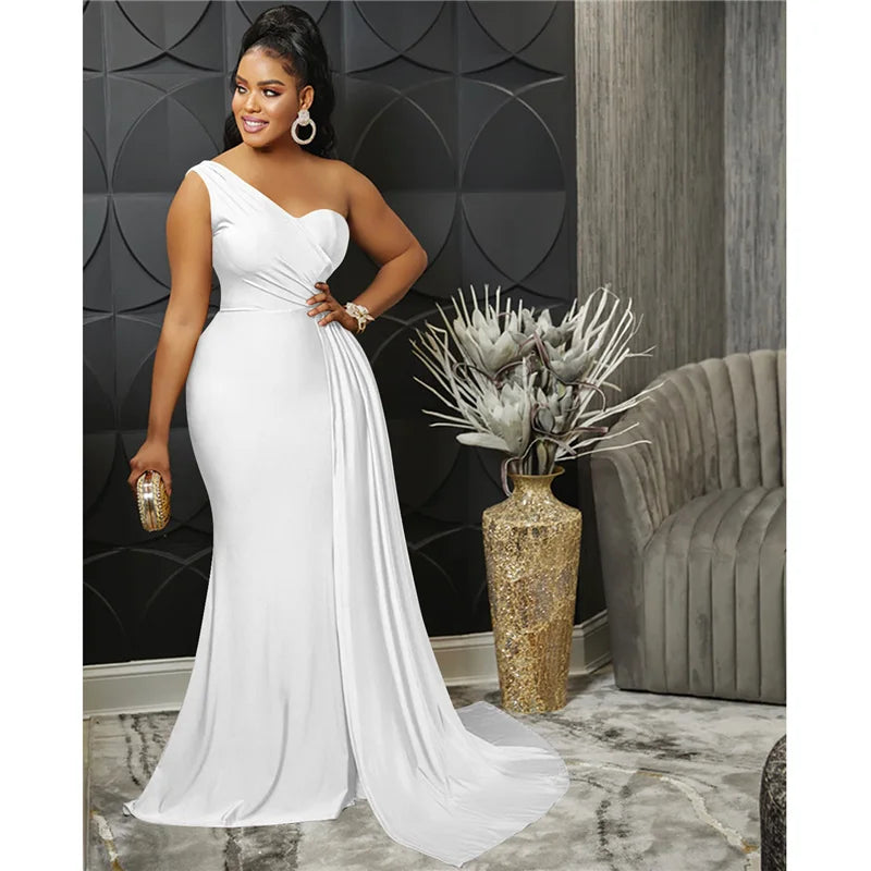 Sexy One Shoulder Elegant Evening Dresses for Women Party Night Mermaid Dress Backless Side Split Bodycon Long Dress Vestidos