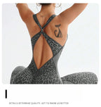 New Leopard Print Bodysuit Women Seamless Flared Pants Jumpsuits Sexy One-piece Fitness Suit Cross Back Stretchy Yoga Jumpsuits