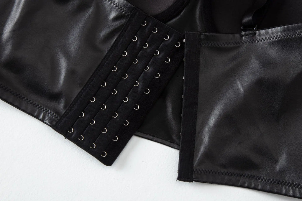 Stylish Wowen PU Leather Corset Imitation Leather Festival Clothing Bustier Lady Cropped Top Girls Punk Rock Club Party Camis