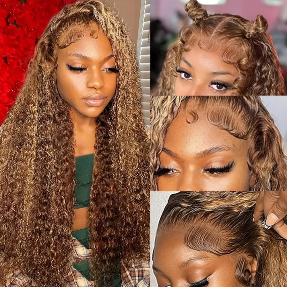 250% Density 427 Highlight Deep Wave Lace Front Wig Human Hair 13x6 13x4 HD Lace Frontal Wig Colored Ombre 100% Brazilian Wigs