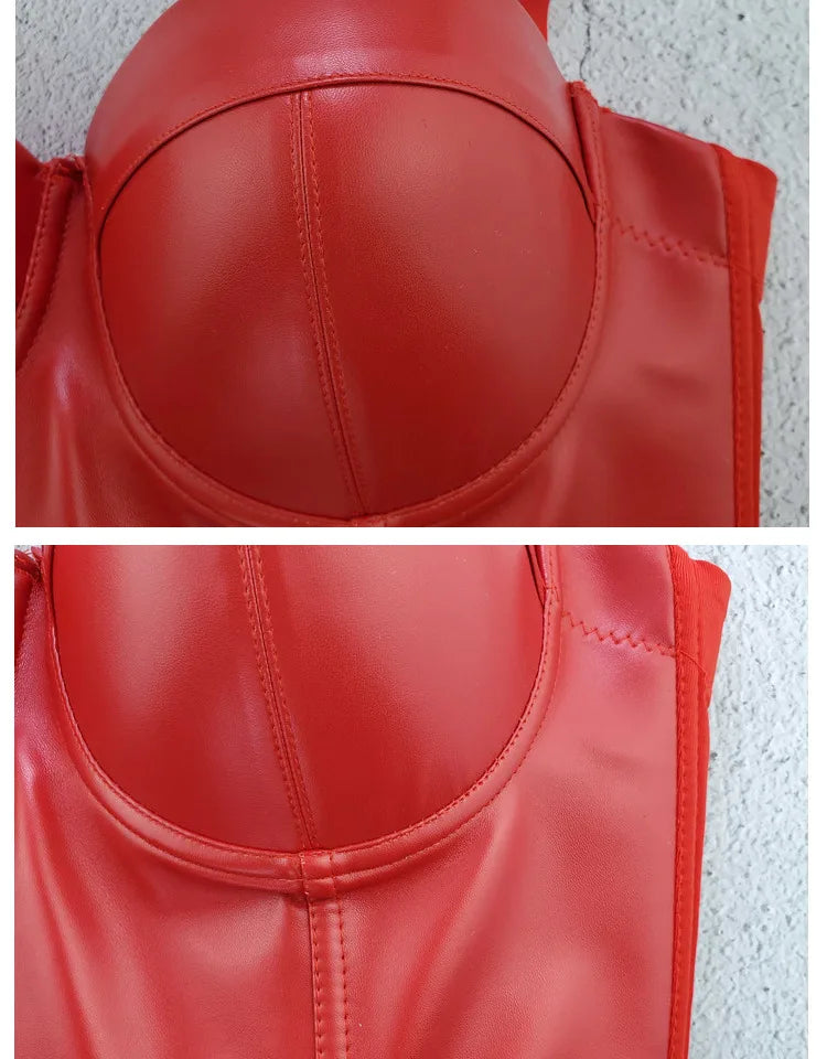 Stylish Wowen PU Leather Corset Imitation Leather Festival Clothing Bustier Lady Cropped Top Girls Punk Rock Club Party Camis