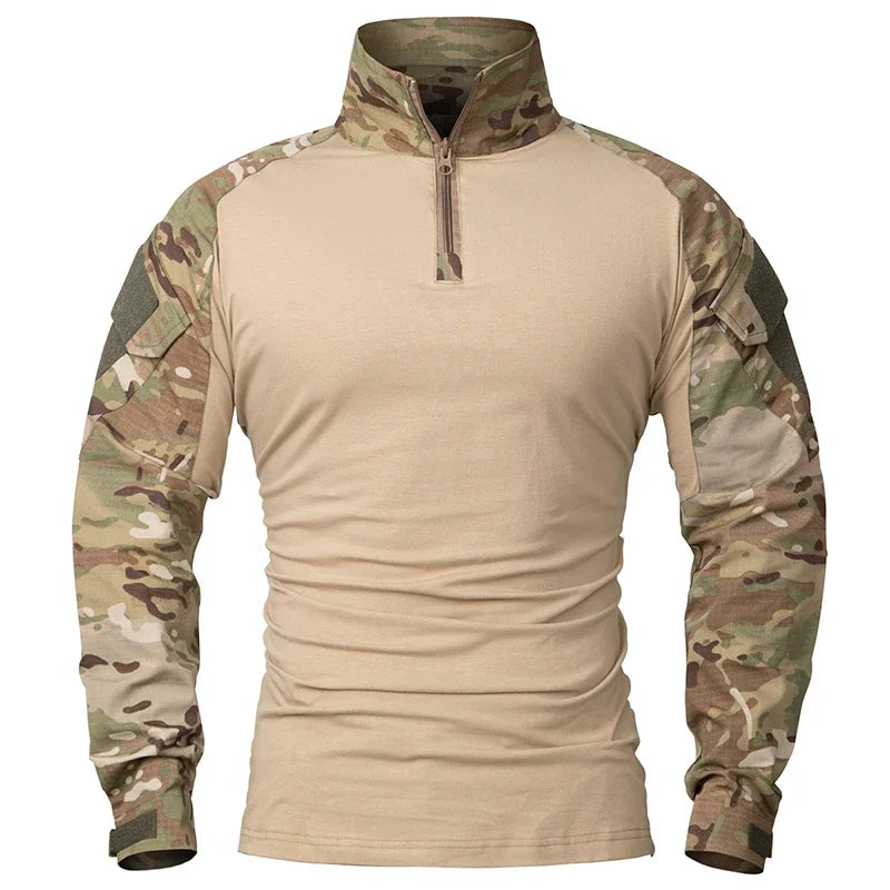 Men's Outdoor Tactical Shirts Long Sleeve Outfit Combat Shirt 1/4 Zipper Ripstop Tops Workwear pullover Camo Airsoft T-Shirts Main image
